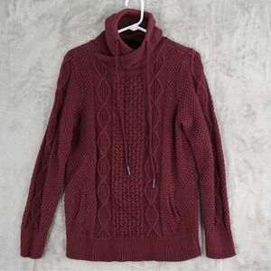 LL Bean Signature Cable Knit Sweater Women S Burgundy Fisherman Chunky Boho Twee